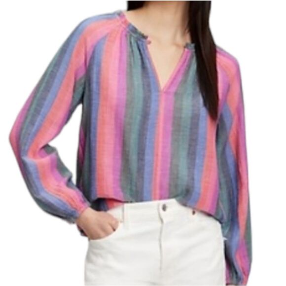 Gap Linen Blend Stripe Peasant Blouse - Picture 1 of 9